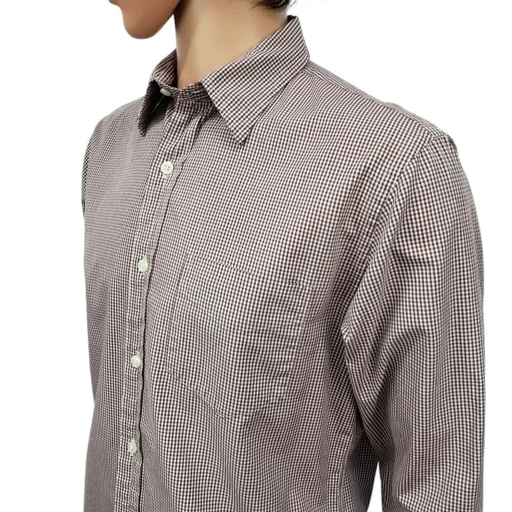 J. CREW Dress Shirt Gingham Micro Check Burgundy 80s 2 Ply 100% Cotton 15-15.5 M